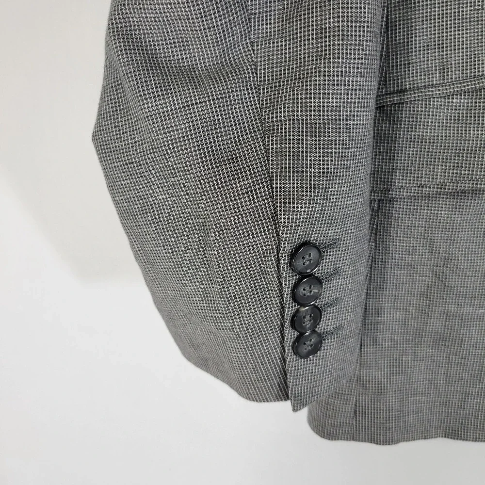 H&M Men's Sport Coat Blazer Two Button‎ Gray Checked Linen Cotton Blend Size 36R
